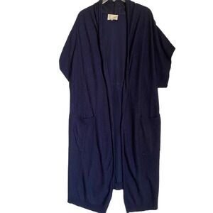 Saturday Sunday Anthropologie Long Cardigan S Navy Linen Short Sleeve Boho Beach